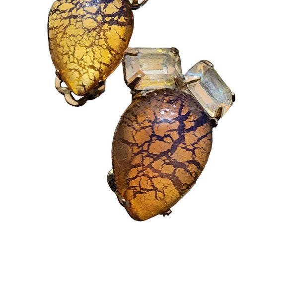 Vintage Marked Pat Pend Foil Glass Clip Earrings (A1839) - Picture 3 of 5